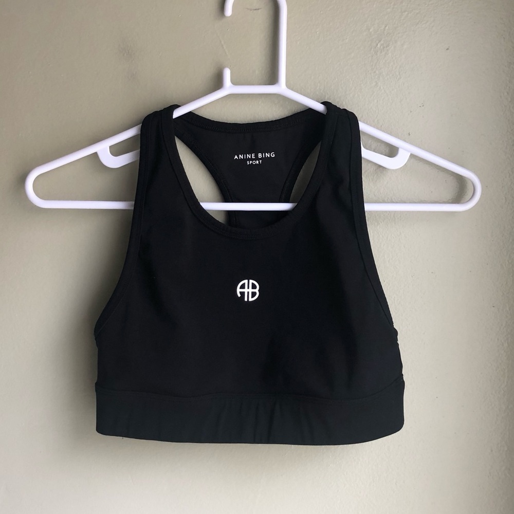 ANINE BING SPORT Black Logo Sports Bra Size: SP